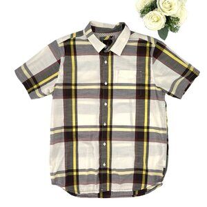prAna Mens Button Front Short Sleeve Shirt Size Large Plaid Casual